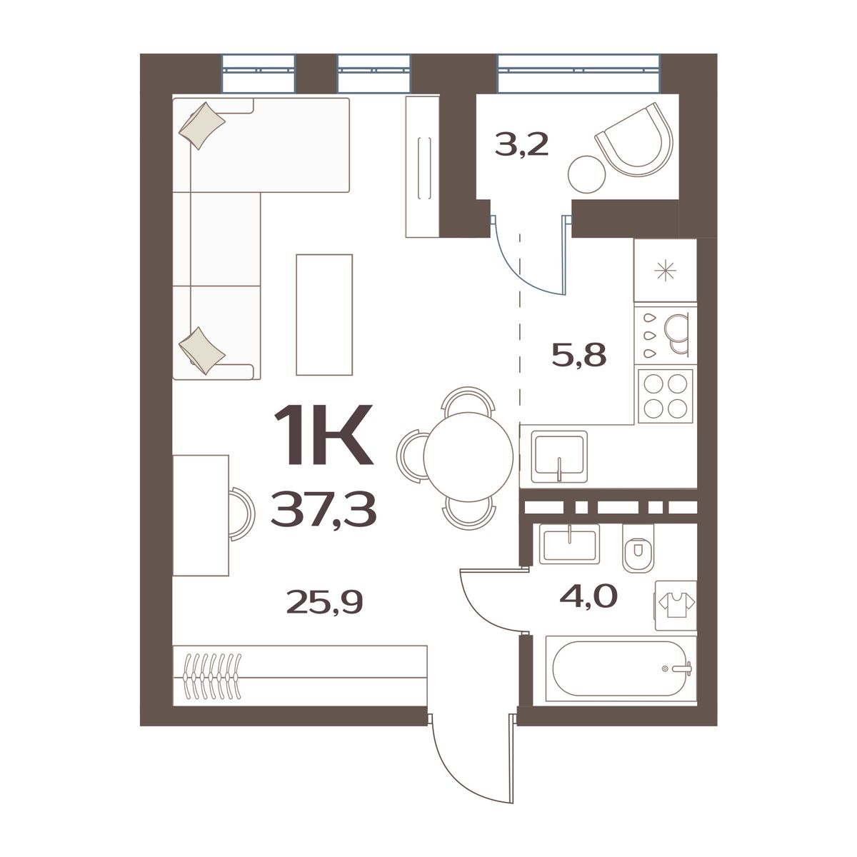 ЖК Меридианы Улисса, 1-комн кв 37,3 м2, за 6 273 000 ₽, 6 этаж